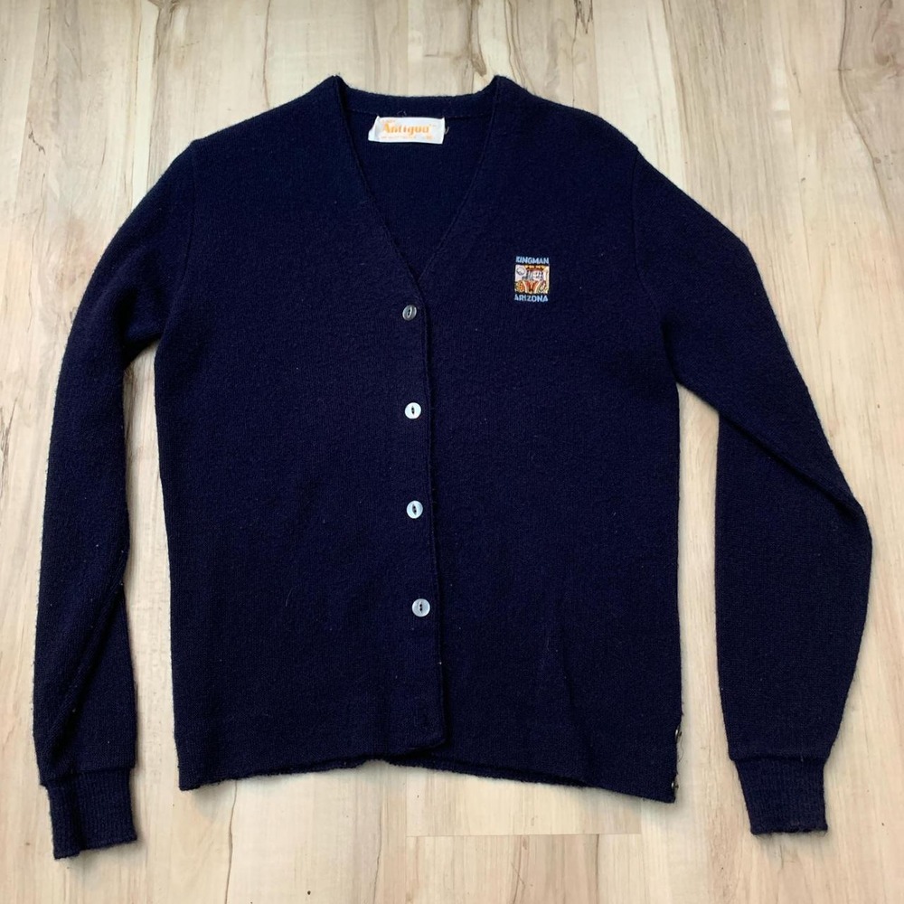 Lady Antigua Kingman Arizona Vintage Navy Blue Cardigan Sweater Small 38